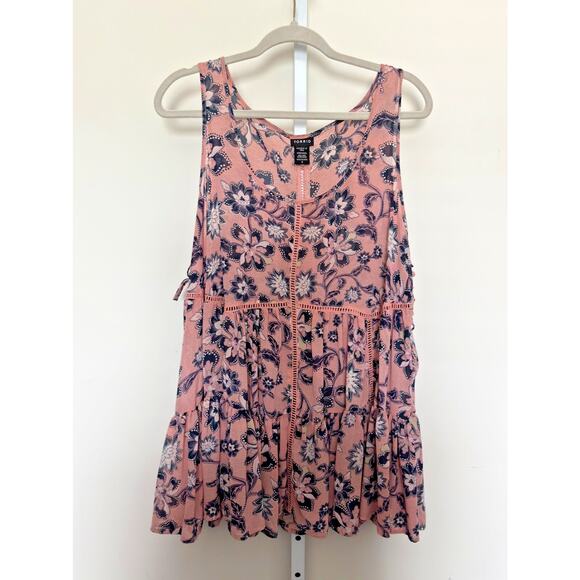 Torrid Sheer Lace Tiered Babydoll Tunic Tank Top Pink/Black Boho Women's Size 0 - Picture 1 of 7